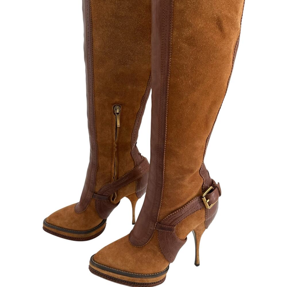 Dior Vintage Over The Knee Boots Brown Suede Leather Y2K Galliano EU 36.5 - Picture 10 of 15